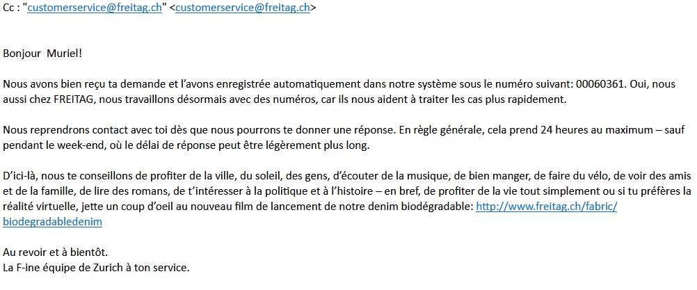 Ton rédactionnel e-mail Freitag