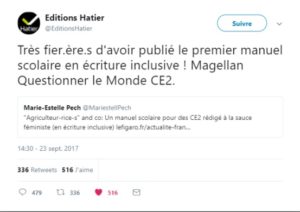 Ecriture inclusive -Hatier - twitter